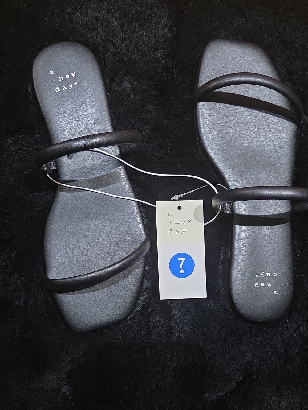 a new day Black Double Strap Square-Toe Slide Sandals - Women's
